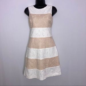 Belle by Badgley Mischka tan white dress sz 6